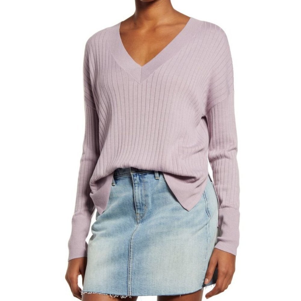 Treasure & Bond Ribbed V‎ Neck Lightweight Sweater Top Purple Small